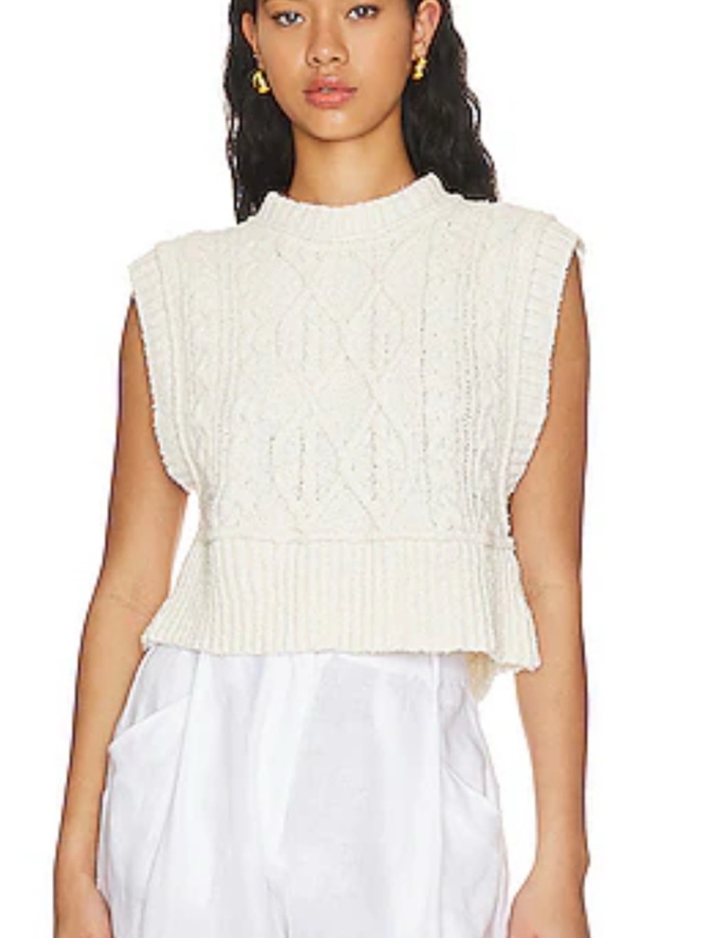 Free People Soft Cream Cable-Knit Sweater Vest